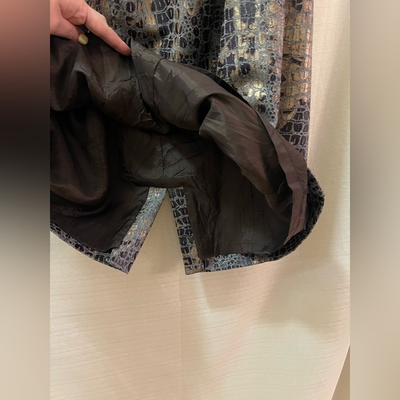 Elegant Brown Scale Patterned Women's Dress Zip Up Back, Metallic Size 16 - Picture 4 of 9